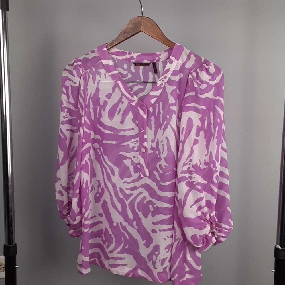 Sophia Vergara Pink Animal Print Sheer 3/4 Sleeve Blouse